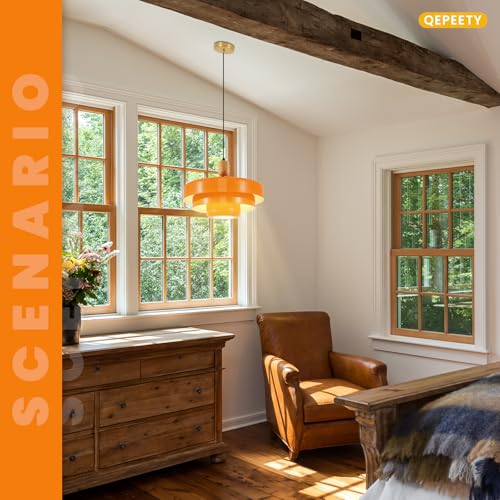 Orange Pendant Light with Wooden Dome