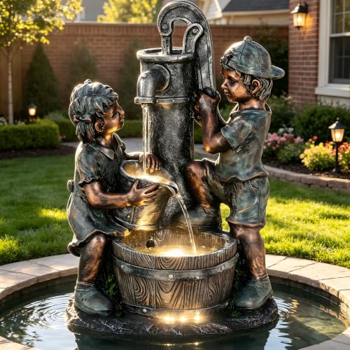 26" Boy and Girl Outdoor Fountain LED 3