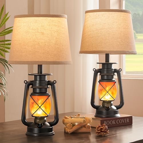 18.72" Black LED Lantern Flickering Flame Table Lamps Set of 2 (2 Count)