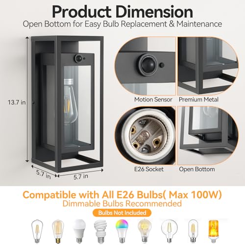 14" Motion Sensor Outdoor Wall Lights Fixture (2 Count)