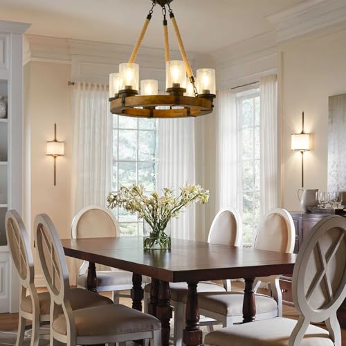 Rustic 6 Light Wagon Wheel Chandelier