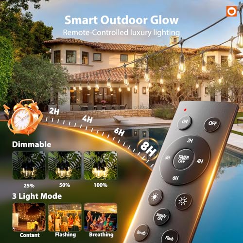 50FT Outdoor String Lights with Remote Dimmable Waterproof Patio (50 Foot)