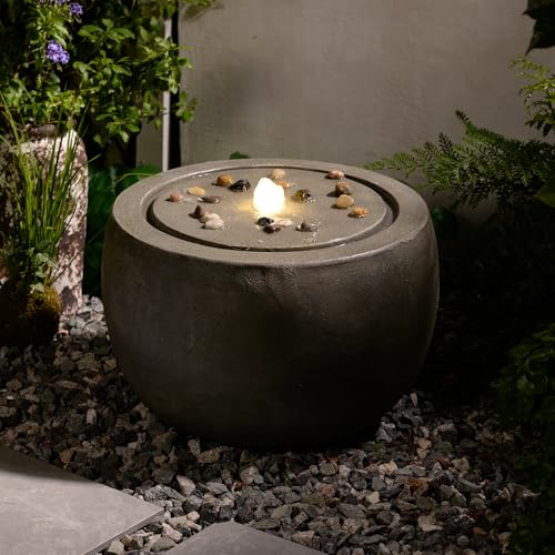 Garden Medium Water Fountain Outdoor Bubbler Water Feature Indoor with Lights & Pump and Pebbles Waterfall Fountains for Patio Deck Yard Home Decor Gray