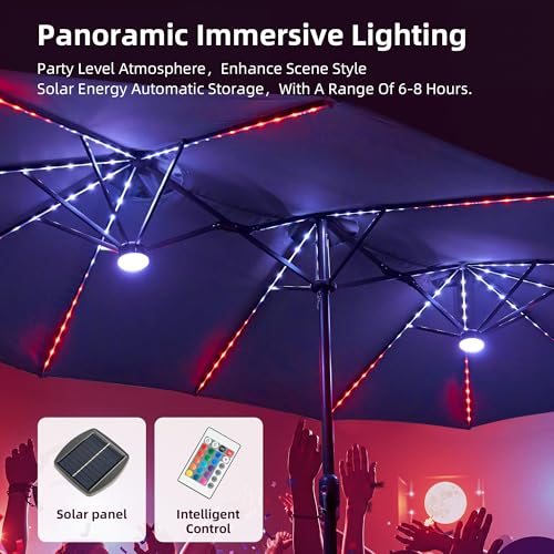 15ft Umbrella Outdoor Patio Solar Lights with Base