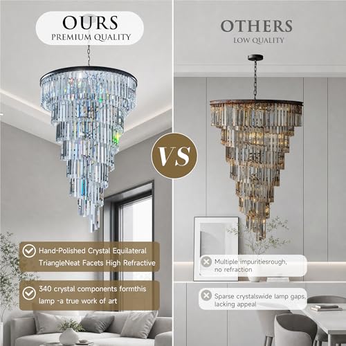 36'' Spiral Crystal Chandelier Black Modern Light Fixture