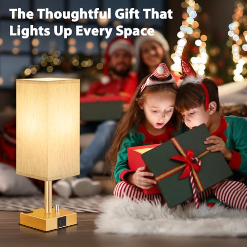 Gold Bedside Table Lamps Set of 2