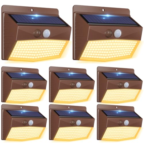 8 Pack Solar Motion Sensor Lights Outdoor Waterproof with 3 Modes (8 Count)