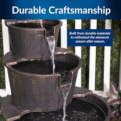40" Tall Outdoor Floor Tiered Rustic Pump and Barrel Water Fountain