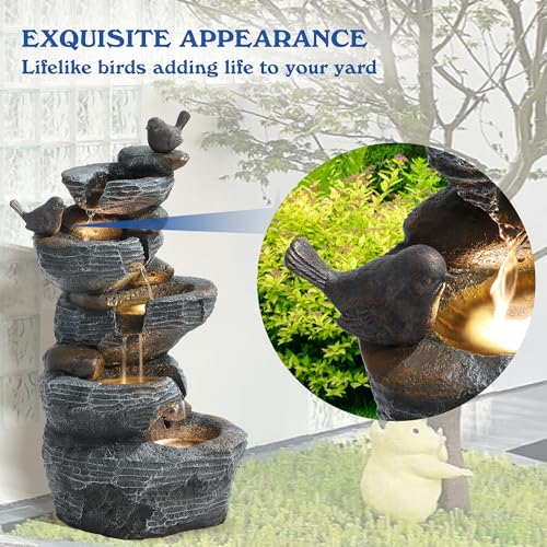 5 Tiers Cascading Rock Water Fountain Outdoor