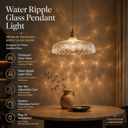 Plug in Pendant Light with Water Ripple Effect Thickened High