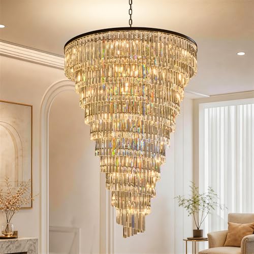 48 Lights Spiral Crystal Chandelier Black Modern Light Fixture Large Chandelier