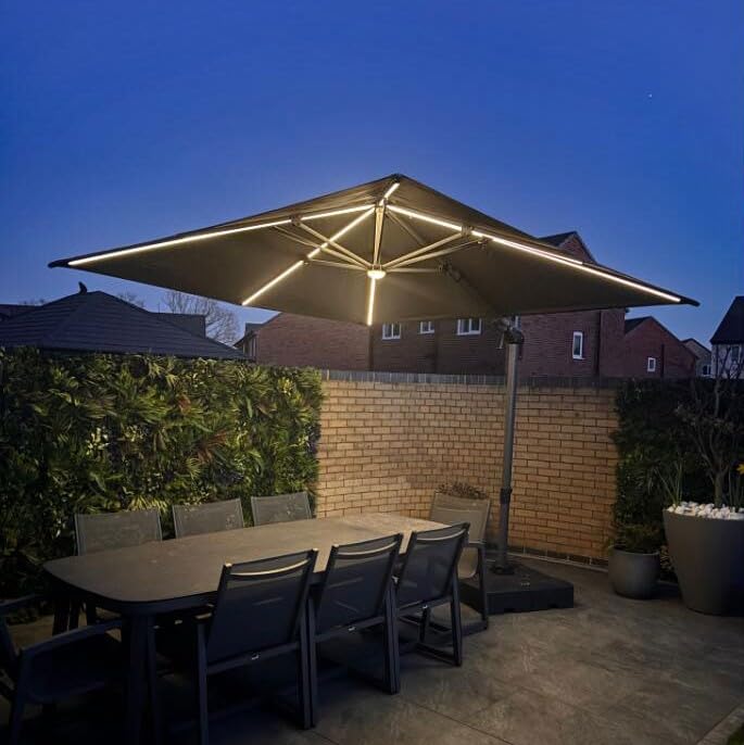 Cantilever Umbrella 9' X 9' Solar LED Light Patio Deck