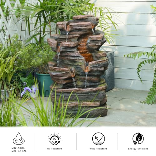 6 Tier Cascading Outdoor Water Fountain 24.2 in Brown Rock