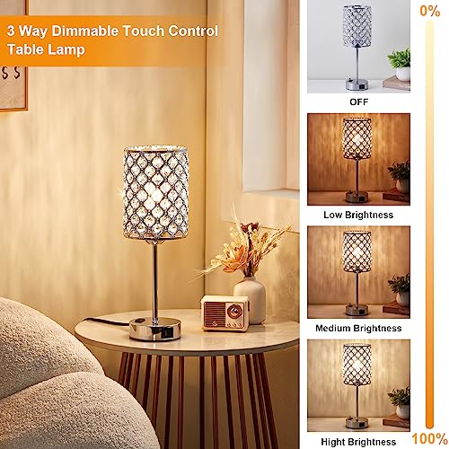 Sliver Crystal Table Lamps for Bedroom Set of 2 (2 Count)