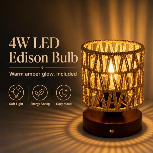 Cordless Operated Rattan Lamp