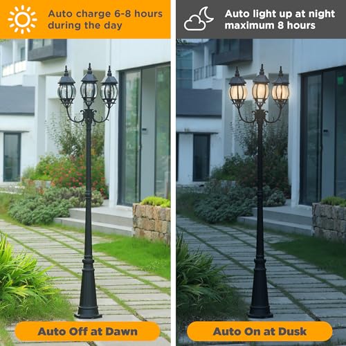 Outdoor Solar Post Light with Triple
