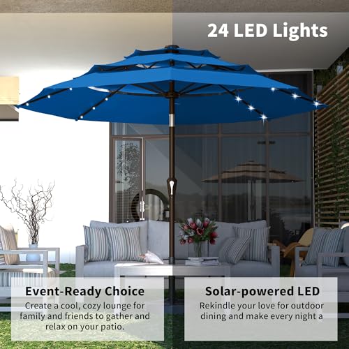 10ft 3 Tier Patio Umbrella with Solar Lights