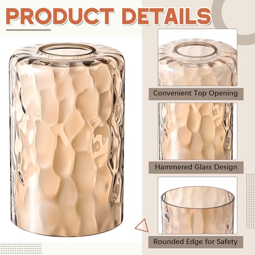 3 Pcs Amber Hammered Glass Lamp Shade Replacement (3 Count)