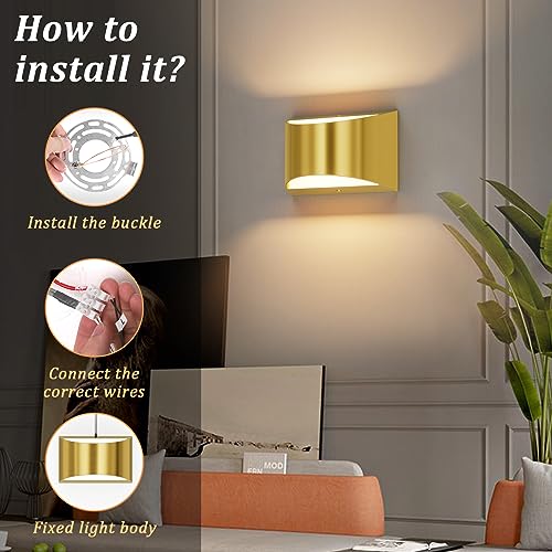 Brushed Brass Wall Sconce Indoor Wall Lights Hardwired 1 Pack Up and Down Wall Mount Light for Living Room Bedroom Hallway Corridor Conservatory Warm White 3000K