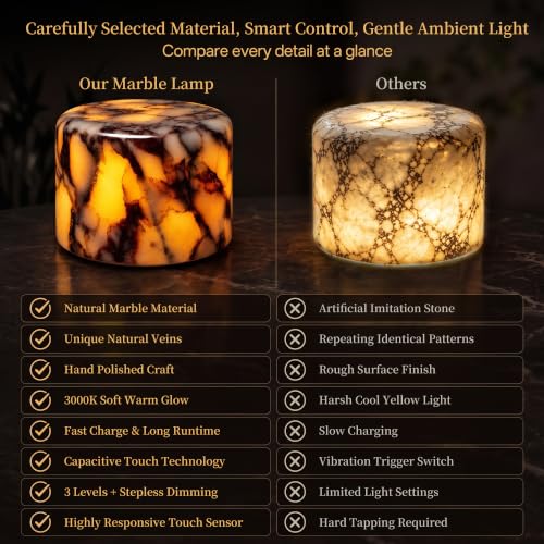 Natural Marble Cordless Touch Dimmable Table Lamp Night Light