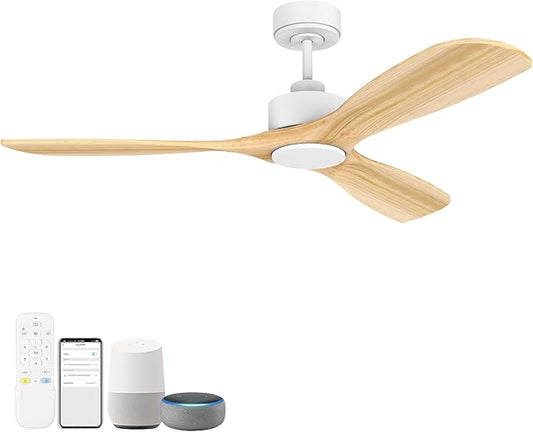52” Wood Smart Ceiling Fans with Lights Remote,Quiet DC Motor,Outdoor Indoor Ceiling Fan,Voice Control via WIFI Alexa App,Dimmable,Modern Light Wood Ceiling Fan for Bedroom Patio Porch - Aura Lighting