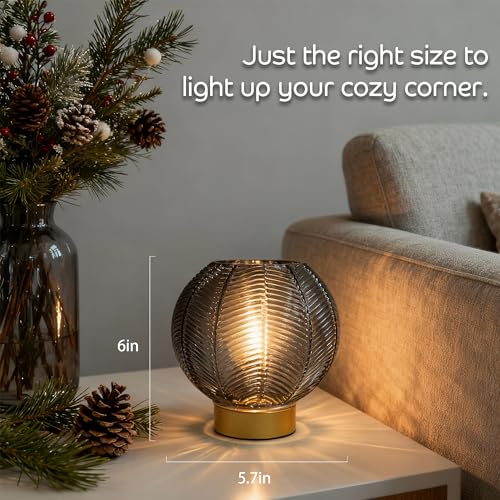 Battery Operated Decorative Glass Table Lamp with Timer Grey