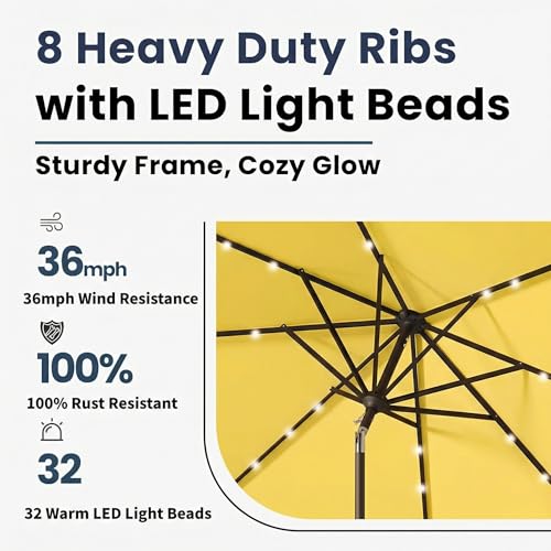 10FT Solar Umbrella 32 LED Lighted Patio Umbrella Table Market Umbrella w