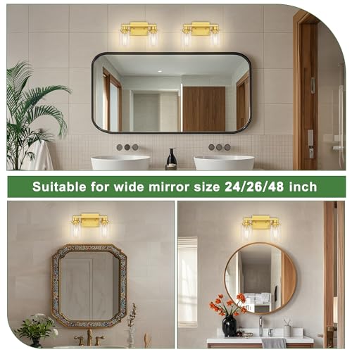 2 Light Gold Bathroom Light Fixture Wall Sconce