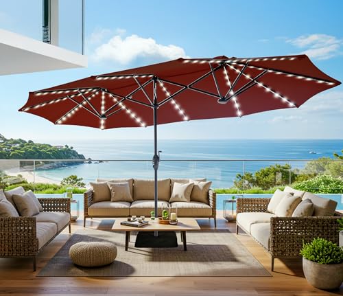 13ft Outdoor Patio Umbrella with Solar Lights
