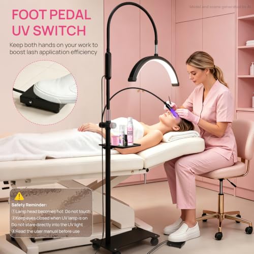 Half Moon Floor Lash Lamp with Curing Light and Foot Pedal