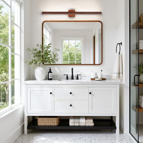 39 Inch Vanity Light for Bathroom 30W Dimmable 5CCT LED Bathroom Light Over Mirror with Up & Down Lighting Brown Wood Finish Vanity Lighting Fixture Bar for Restroom Mirror Cabinet