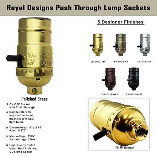 Push Through Lamp Socket for Incandescent or LED Bulbs