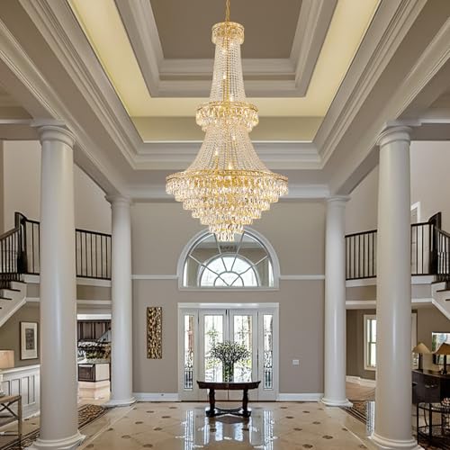 Large Gold Luxury Crystal Chandeliers 26 Lights Modern Chandelier for High Ceilings Crystal Pendant Light Fixture Foyer Staircase Hallway Entryway Banquet Hall Lobby 63" H x 30.7" D