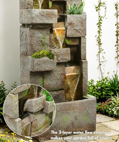 41.7" Outdoor Fountain 3 Tier Modern Water Fountain with LED Light and Pump