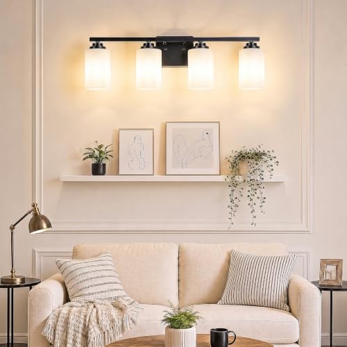 4 Light Matte Black Bathroom Light Fixtures Over Mirror 27 Inches