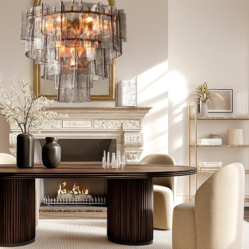 36" Extra Large Tiered Smoked Clear Textured Glass Chandelier