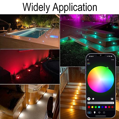 LED Deck Lights Kit Black Shell 50 pcs 1.22 Inch WiFi Smart Phone Control Low Voltage Recessed RGBW Deck Lamp Landscape In