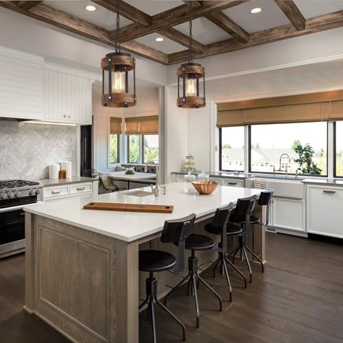 2 Pack Rustic Farmhouse Wood Pendant Light Fixture One (2 Count)