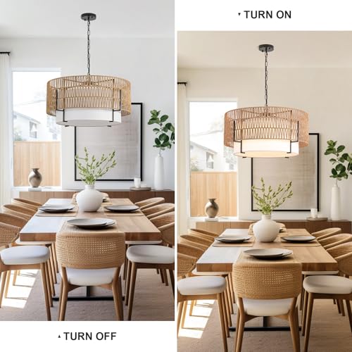 6 Light Large Rattan Chandelier for Dining Room