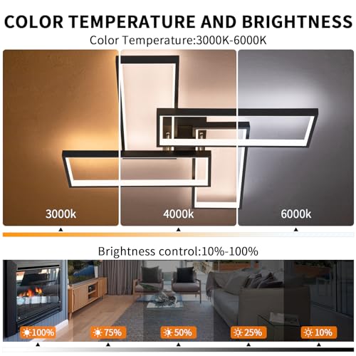Modern LED Ceiling Lights for Bedroom 26" Dimmable Square Ceiling Lights for Living Room with Remote Control Black Bedroom Light Fixture for Kitchen