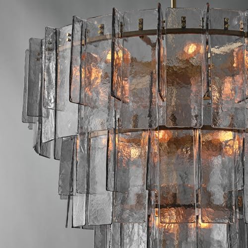 47 Inch Gold Tiered Smoky Glass Chandelier