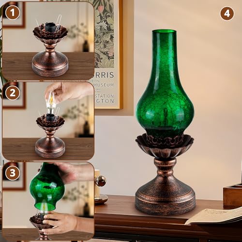 Vintage Table Lamp with Green Crackle Glass Shade