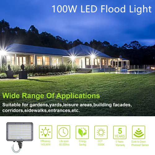 100W LED Flood Light Dusk to Dawn Knuckle floodlight 5000K 14000Lm ETL List