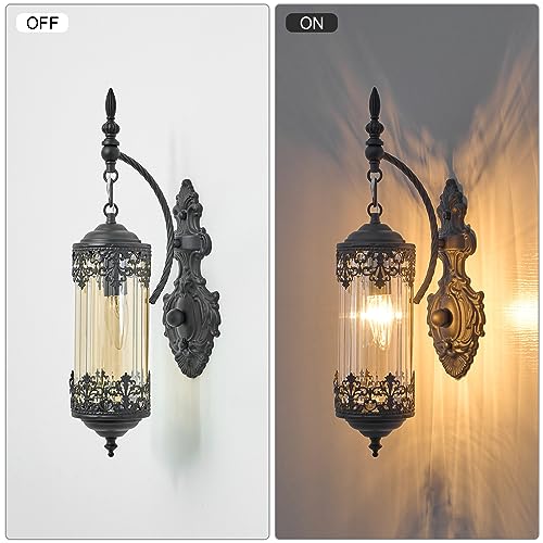 Antique Gothic Amber Glass Wall Sconce for Bedroom