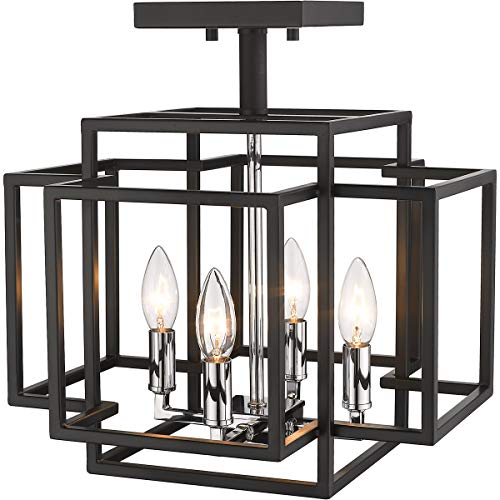 454SF-BK-CH 4 Light Semi Flush Mount, Black & Chrome
