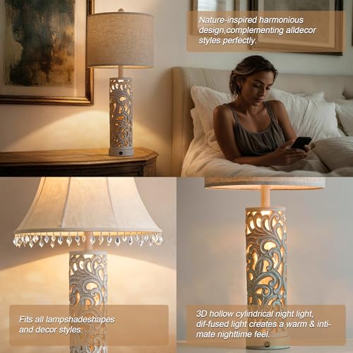 2-in-1 Light Table Lamp Set of 2 for Living Room, 28.5" Farmhouse Bedside Lamps with USB Charging Port, Main&Night Light & Dual Switches, Nightstand Lamp for Bedroom Home Office(Bulb Included) (2 Count)