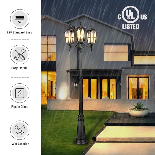 Black Outdoor Post Light with 3