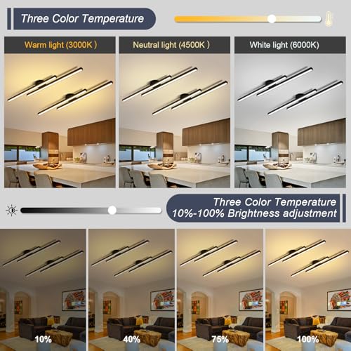 Black Modern LED Ceiling Light Fixtures with Remote