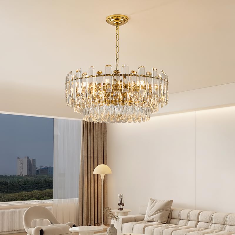 23.6" Gold Crystal Chandeliers Fully Transparent Crystal Modern3