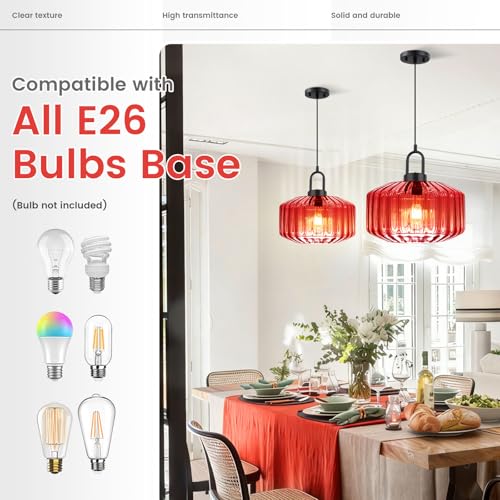 Mid Century Modern Pendant Lights Red Glass Hanging Ceiling Light